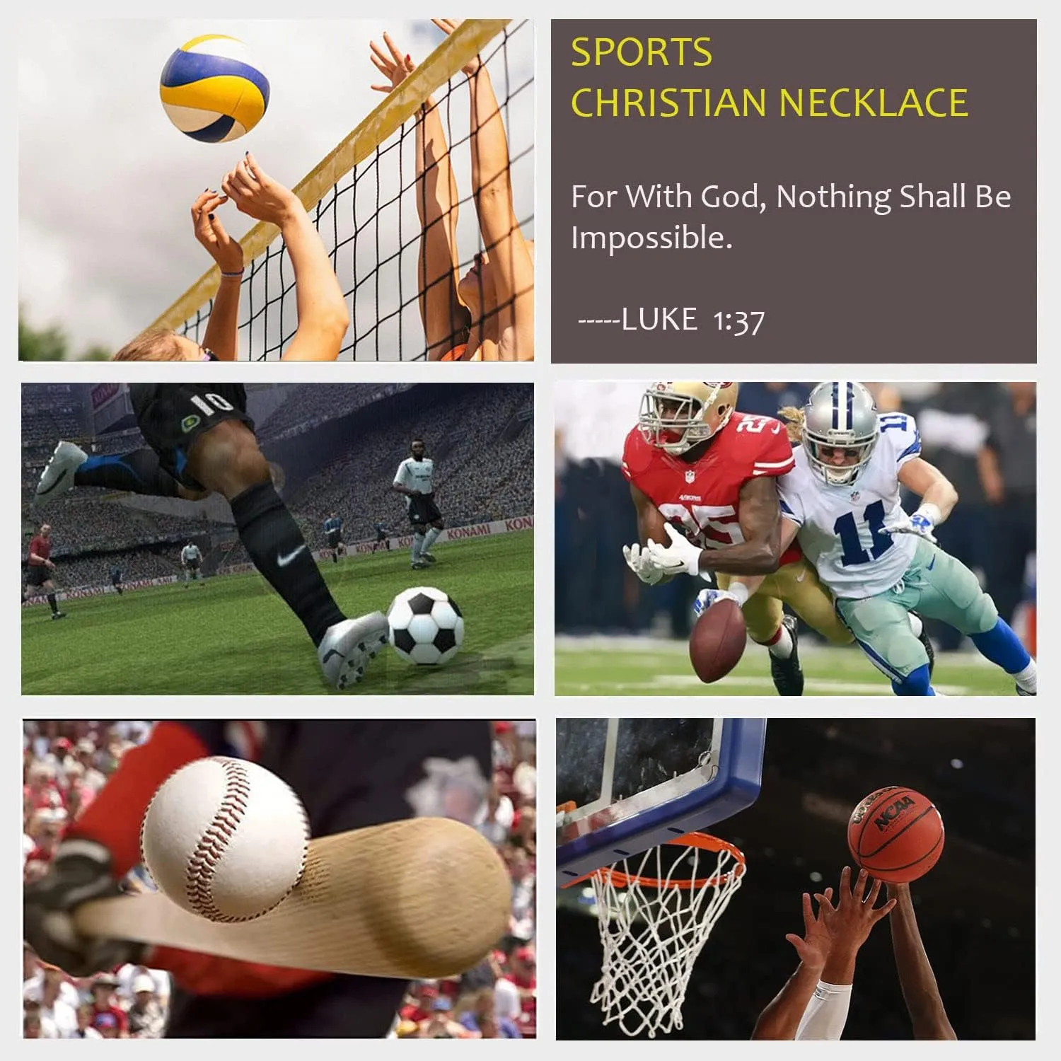 Sports Pendant Necklace Baseball Football Soccer Basketball Volleyball Team Coach Gift Inspirational Pendant for Teenboys Teengirls