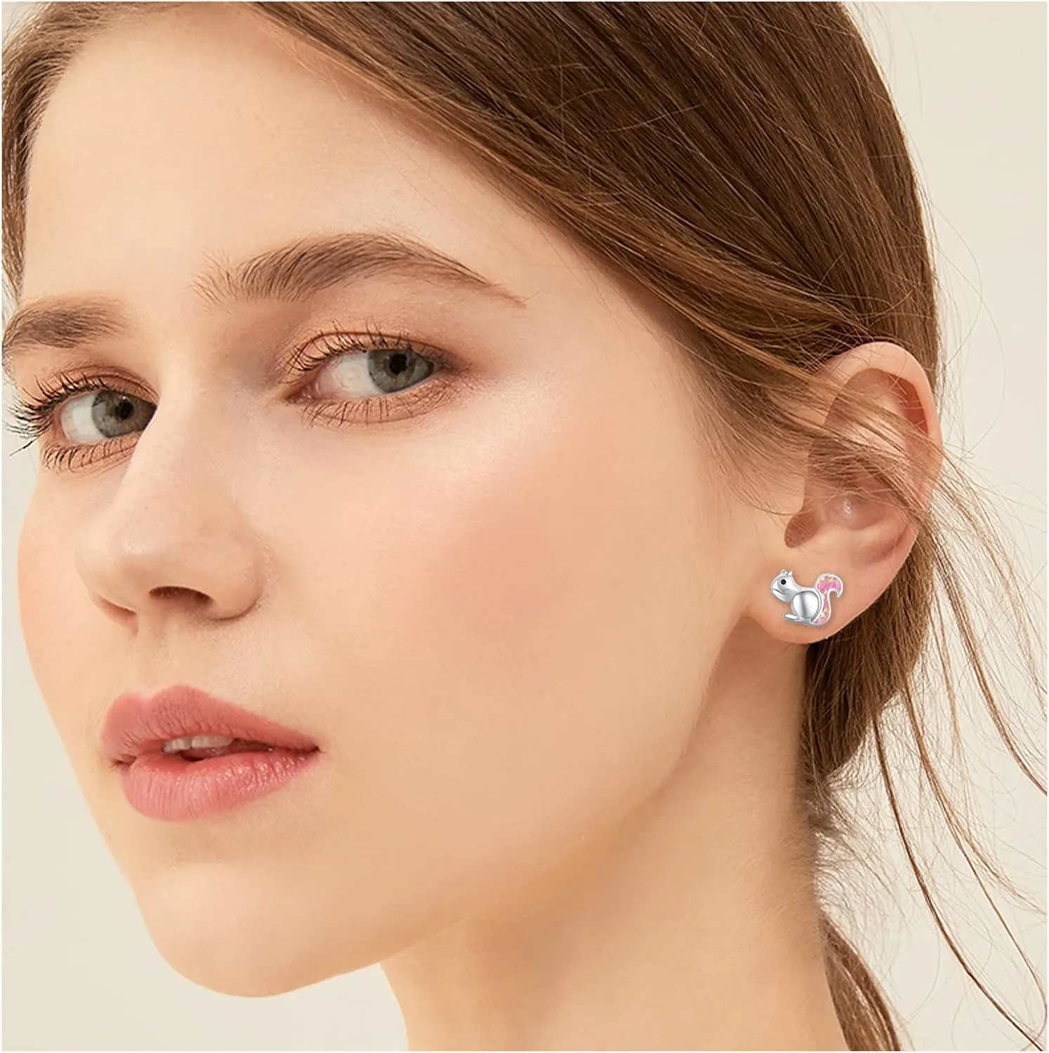 Squirrel Earrings Sterling Silver Cute Opal Little Squirrel Earrings Hypoallergenic Stud Lovely Small Animal Jewelry Gift for Women Girlfriend Daughter Teen Sensitive Ears