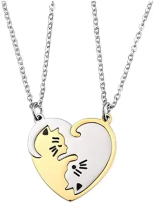 Stainless Steel Cat Kitty Necklace for Women Men Matching Cat Love Heart Yin Yang Necklace for Couples Friendship Jewelry Gift