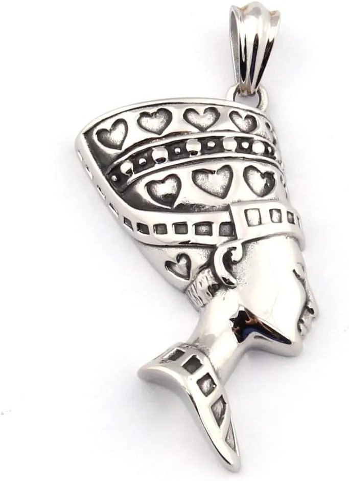 Stainless Steel Egyptian Queen Nefertiti Necklace Heart Pattern Pendant Amulet Jewelry