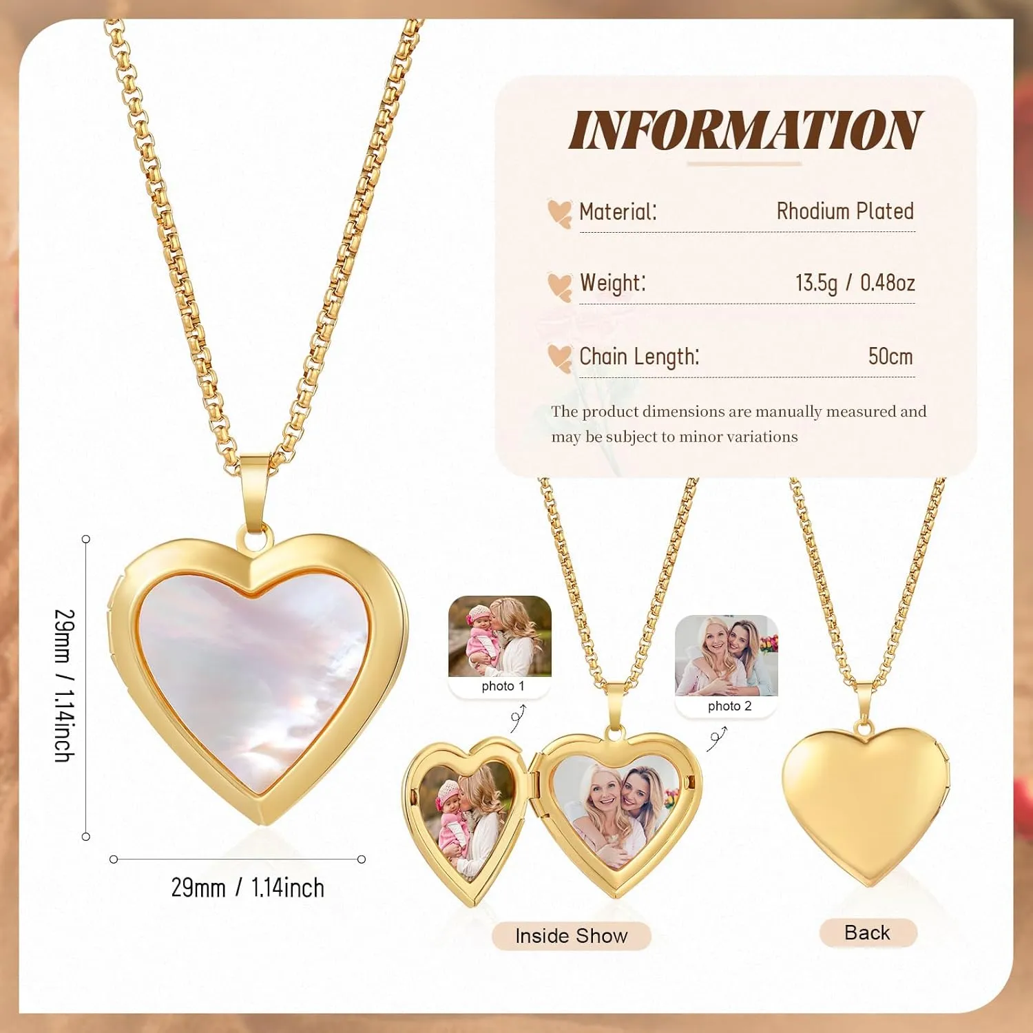 Stainless Steel Heart Locket Necklace - Birthday Flower Design Pendant with Picture Inside, Photo Locket Necklace for Women, Personalized Jewelry Gift for Mom, Wife, Daughter, Sister