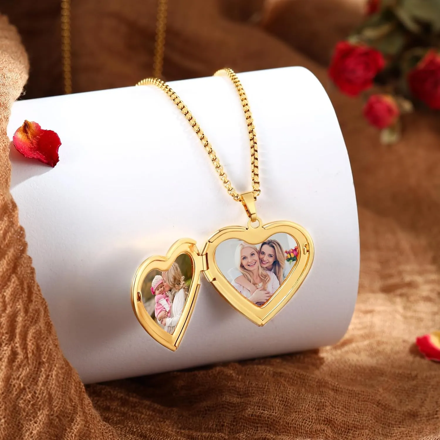 Stainless Steel Heart Locket Necklace - Birthday Flower Design Pendant with Picture Inside, Photo Locket Necklace for Women, Personalized Jewelry Gift for Mom, Wife, Daughter, Sister