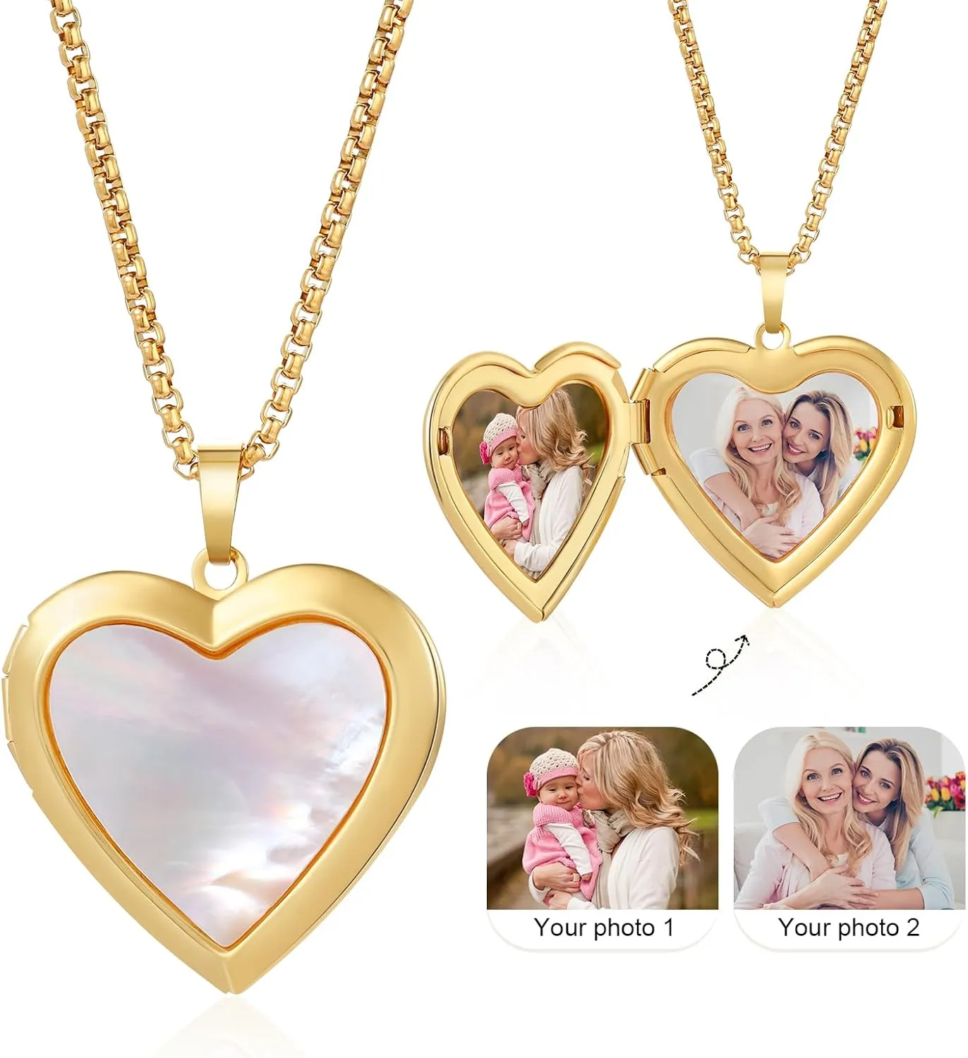 Stainless Steel Heart Locket Necklace - Birthday Flower Design Pendant with Picture Inside, Photo Locket Necklace for Women, Personalized Jewelry Gift for Mom, Wife, Daughter, Sister