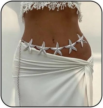Starfish Waist Chain for Women Gold Plated Sexy Starfish Belly Jewelry Adjustable Hip Chain for Bikini Swimwear Summer Beach Charm Waist Chain Boho Summer Festival Body Chain Beach Vacation Hip Accessories