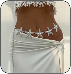Starfish Waist Chain for Women Gold Plated Sexy Starfish Belly Jewelry Adjustable Hip Chain for Bikini Swimwear Summer Beach Charm Waist Chain Boho Summer Festival Body Chain Beach Vacation Hip Accessories