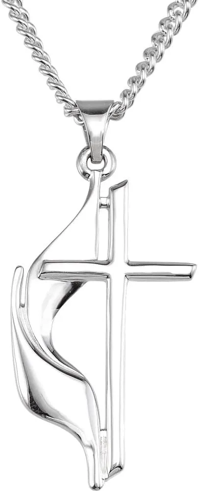 Sterling Silver 30X17.5mm Methodist Cross 24" Necklace With Box