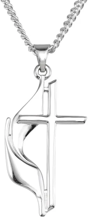 Sterling Silver 30X17.5mm Methodist Cross 24" Necklace With Box