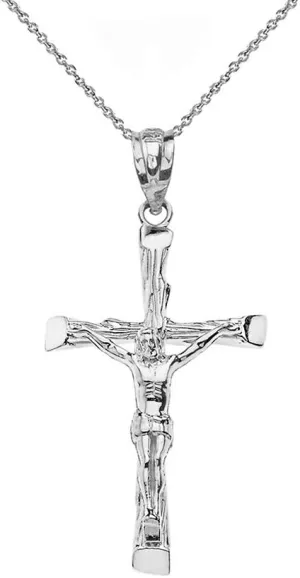 Sterling Silver Jesus on The Cross Crucifix Textured Pendant Necklace