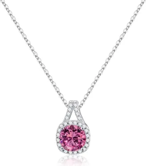 Sterling Silver Necklace for Women, Glittering Birthstone Necklace for Women Silver Jewelry Gifts for Her Anniversary Birthday Gifts for Women Mom Wife Womenfriend