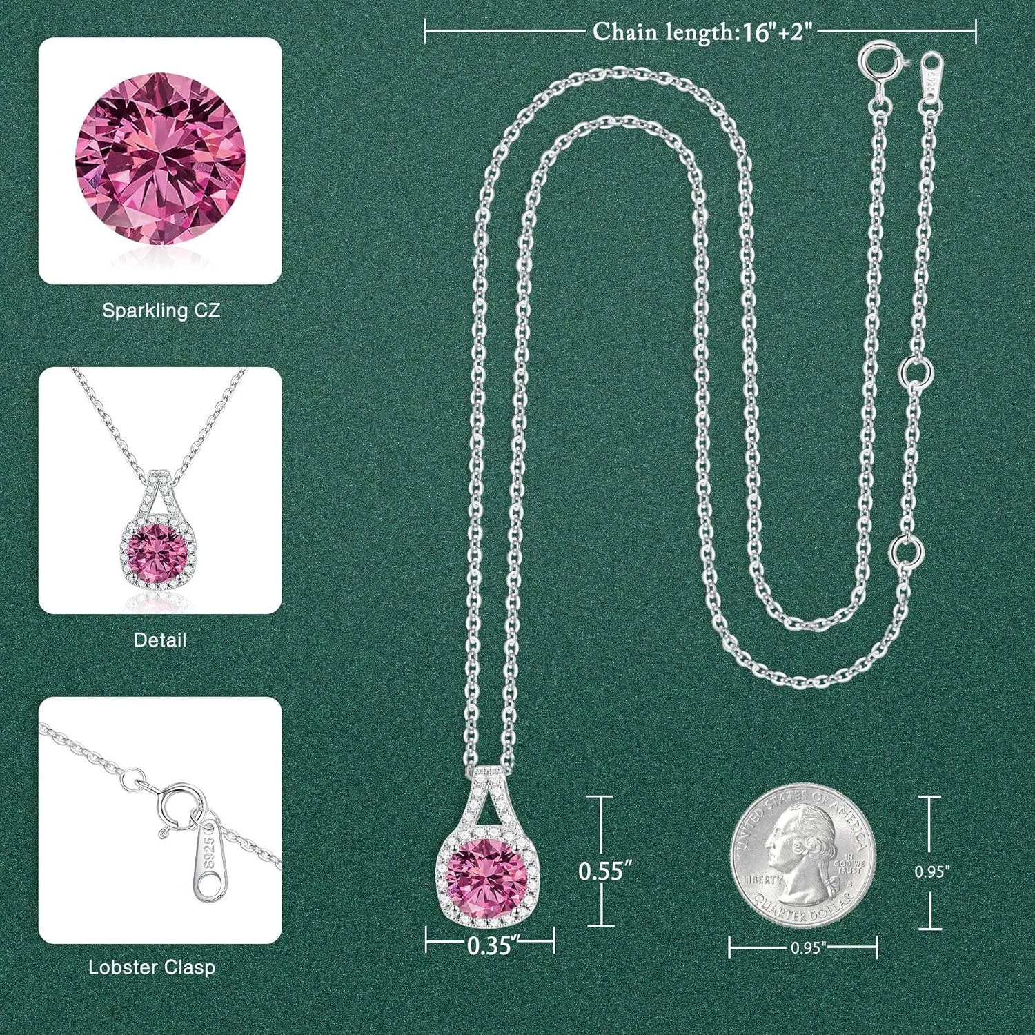 Sterling Silver Necklace for Women, Glittering Birthstone Necklace for Women Silver Jewelry Gifts for Her Anniversary Birthday Gifts for Women Mom Wife Womenfriend