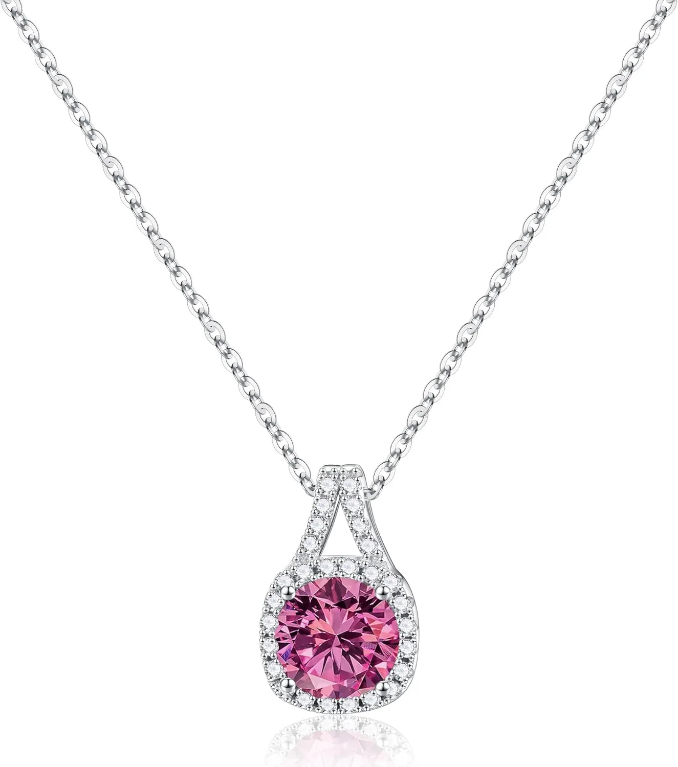 Sterling Silver Necklace for Women, Glittering Birthstone Necklace for Women Silver Jewelry Gifts for Her Anniversary Birthday Gifts for Women Mom Wife Womenfriend
