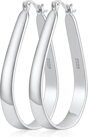 Sterling Silver Oval Hoop Earrings for Women Lightweight Large Hoop Earrings Chunky Big Gold Hypoallergenic Hoops Earrings Non Tarnish 30/40/50/60mm