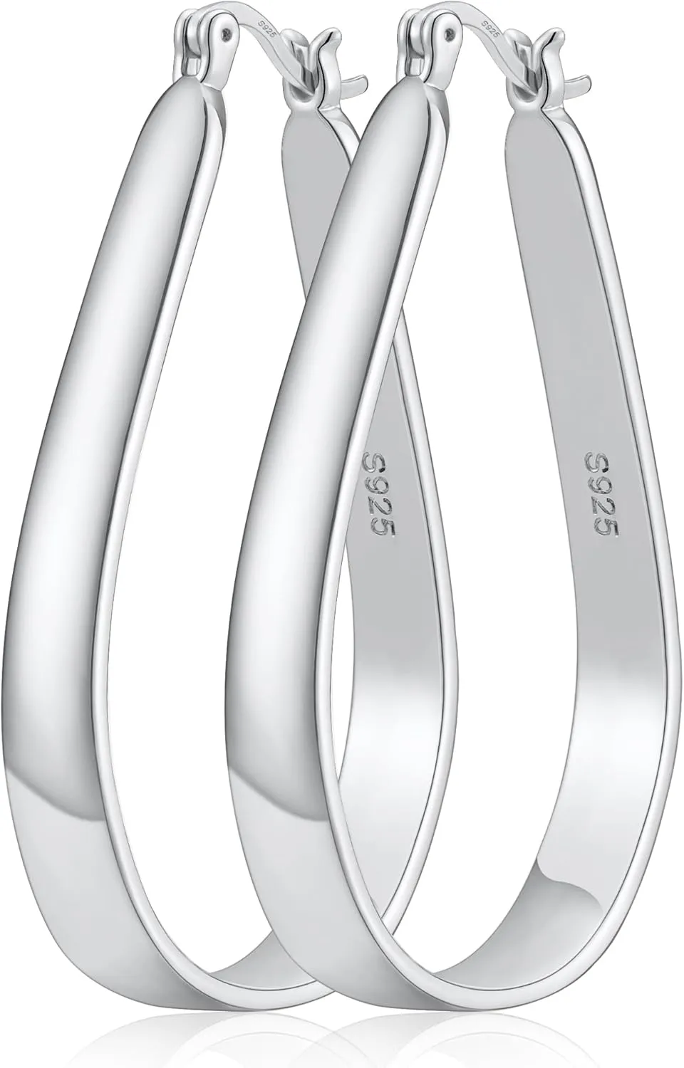 Sterling Silver Oval Hoop Earrings for Women Lightweight Large Hoop Earrings Chunky Big Gold Hypoallergenic Hoops Earrings Non Tarnish 30/40/50/60mm