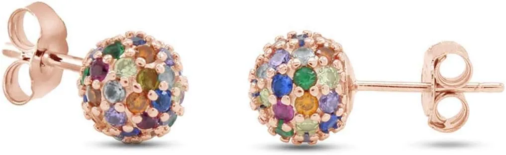 Sterling Silver Post & Clutch Rainbow Multi-Color Simulated Zircon Ball Stud Earrings For Women Men LBGT