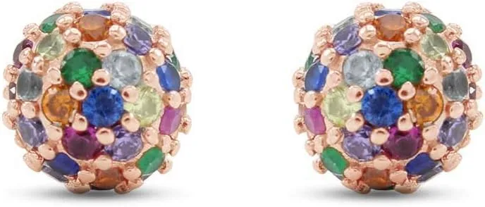 Sterling Silver Post & Clutch Rainbow Multi-Color Simulated Zircon Ball Stud Earrings For Women Men LBGT