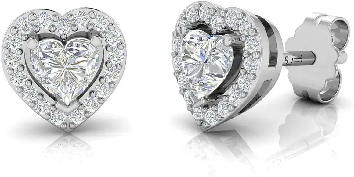 Sterling Silver Stud Earrings for Women Hypoallergenic Heart and Halo Stud Earrings Cubic Zirconia Stud Earrings for Women and Girls Small CZ Stud Earrings Set for Everyday Wear