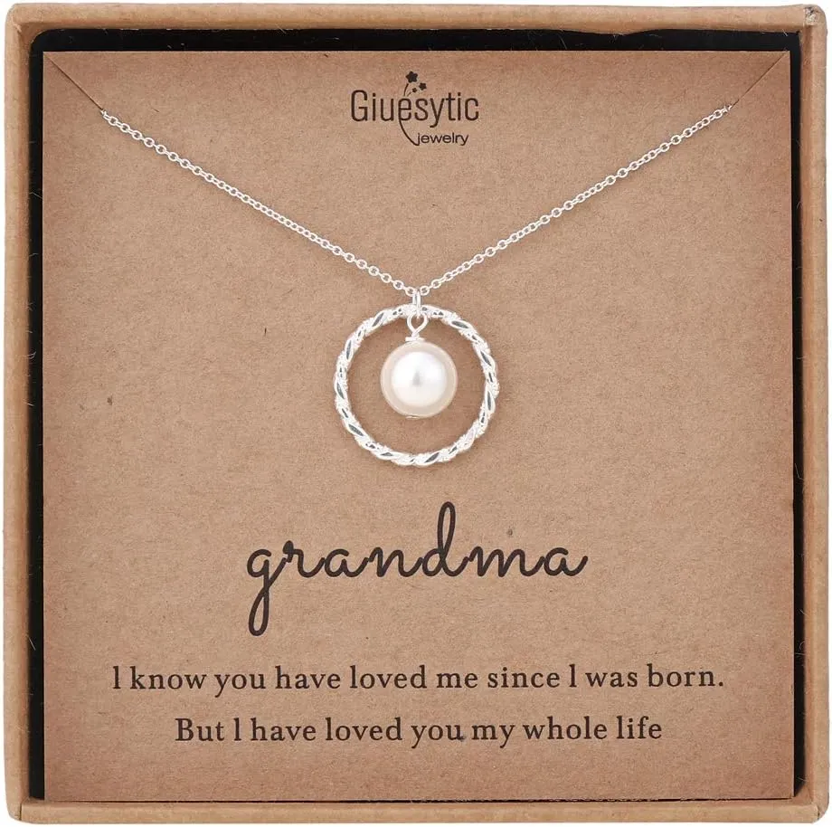 Sterling Silver Twisted Eternity Ring With Pearl Necklace - Grandmother Gifts for Birthday, Christmas, Mother's Day - Best Jewelry for Grandma and Nana