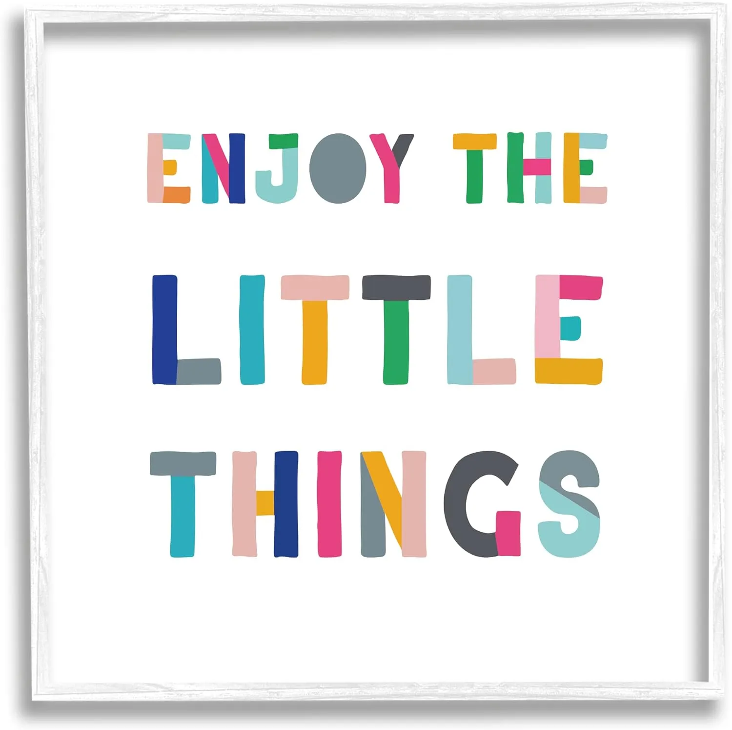 Stupell Industries Enjoy Little Things Kids' Motivational Phrase Block Typography, Designed by CAD Designs White Framed Wall Art, 17 x 17