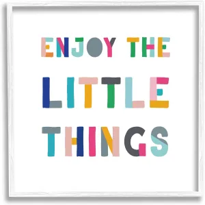 Stupell Industries Enjoy Little Things Kids' Motivational Phrase Block Typography, Designed by CAD Designs White Framed Wall Art, 17 x 17