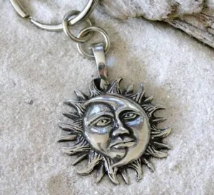 SUN MOON FACE SOLAR CELESTIAL KEYCHAIN Key Ring