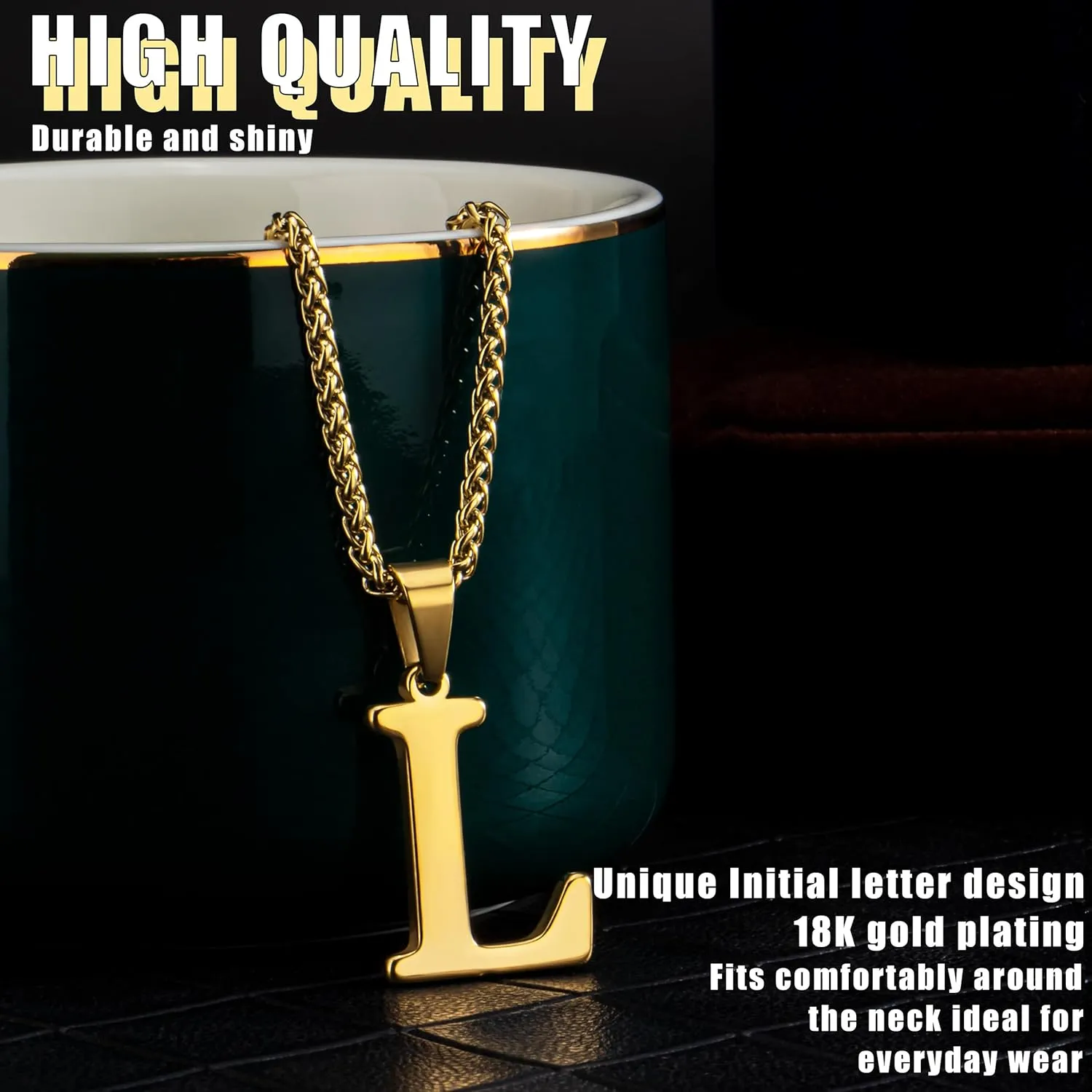 Suweibuke Initial Necklace for Men Women Boys Girls, 18K Gold Plated 26 Letters Pendant Necklace, Personalized Jewelry Gifts