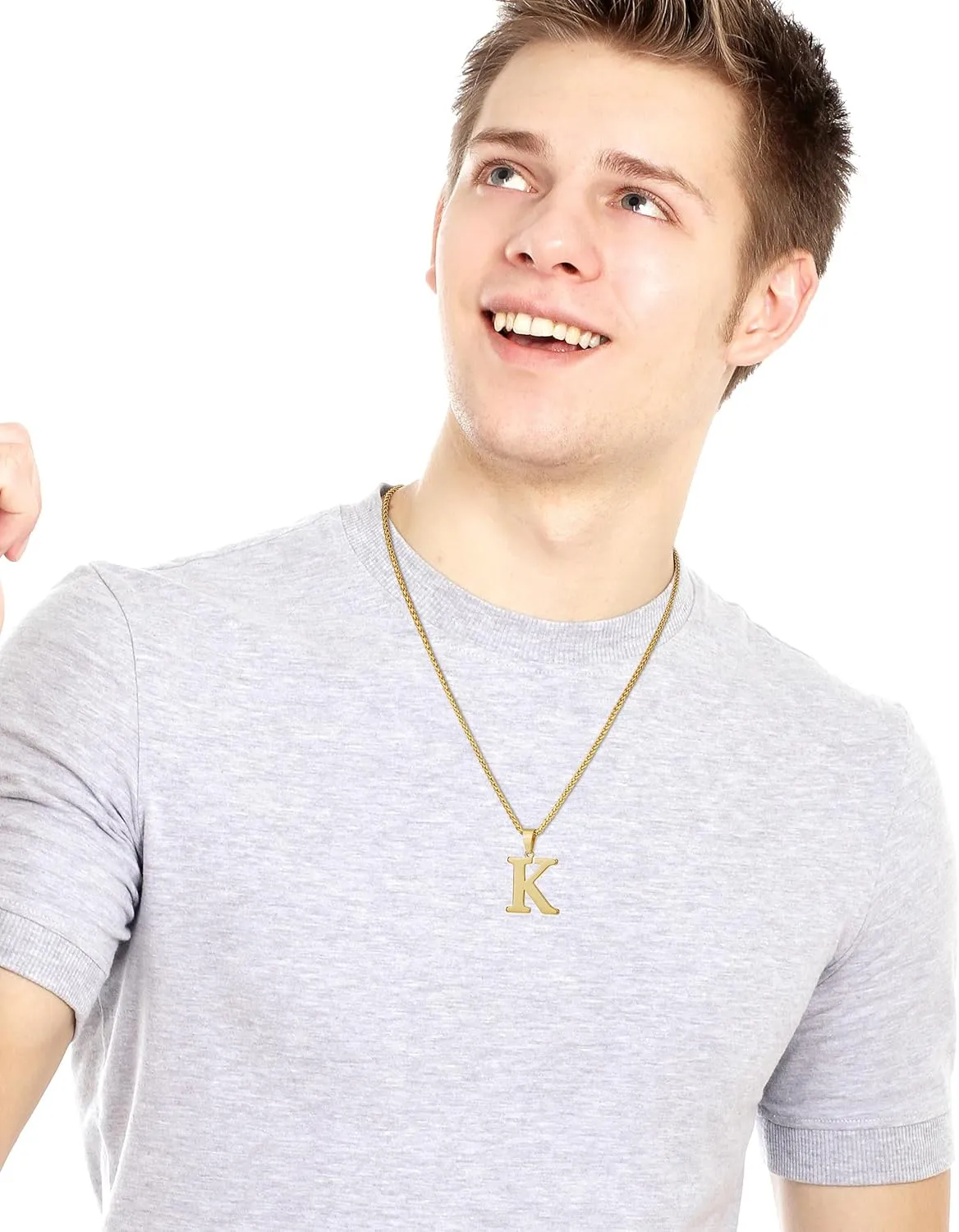 Suweibuke Initial Necklace for Men Women Boys Girls, 18K Gold Plated 26 Letters Pendant Necklace, Personalized Jewelry Gifts