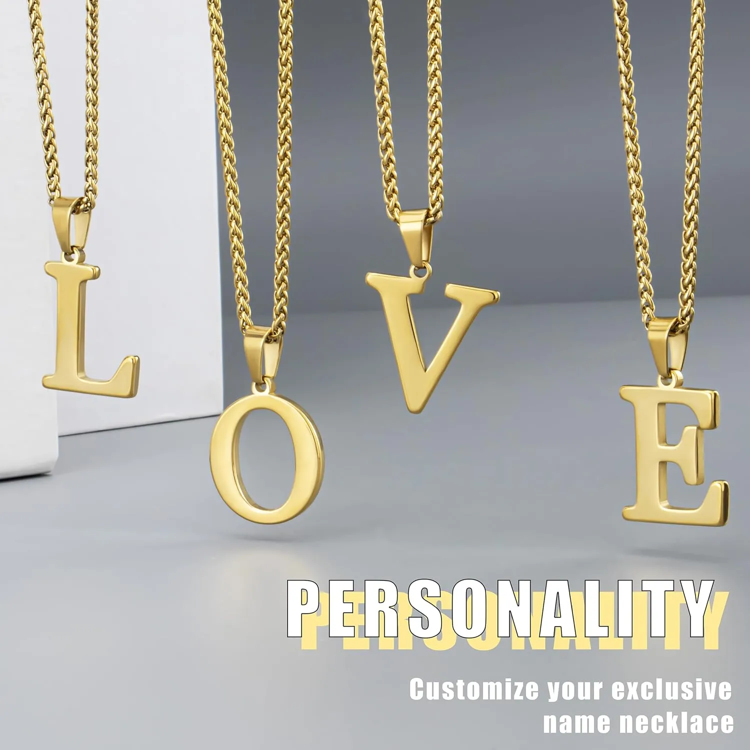Suweibuke Initial Necklace for Men Women Boys Girls, 18K Gold Plated 26 Letters Pendant Necklace, Personalized Jewelry Gifts
