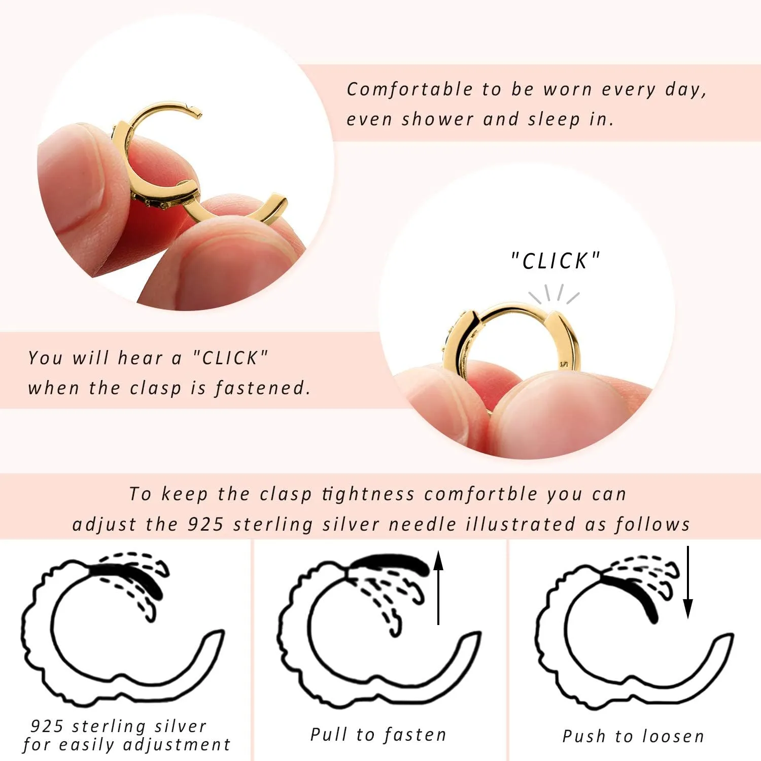 SWEETV 925 Sterling Silver Huggie Hoop Earrings for Women Girls-Tiny Small Cartilage Hoop Earring