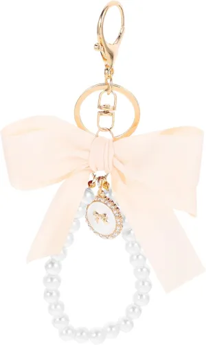 Tassel Bow-knot Keychain,pearl Car Keyring Holder Vintage Keychain Bag Ornament Purse Bag Charm Women