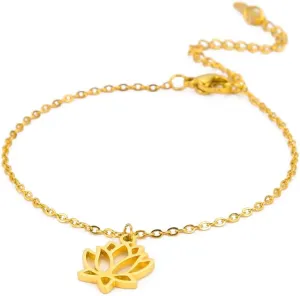 TEAMER Lotus Flower Anklet Bracelet Stainless Steel Adjustable Foot Heart Lotus Anklet Bracelet Beach Jewelry for Women