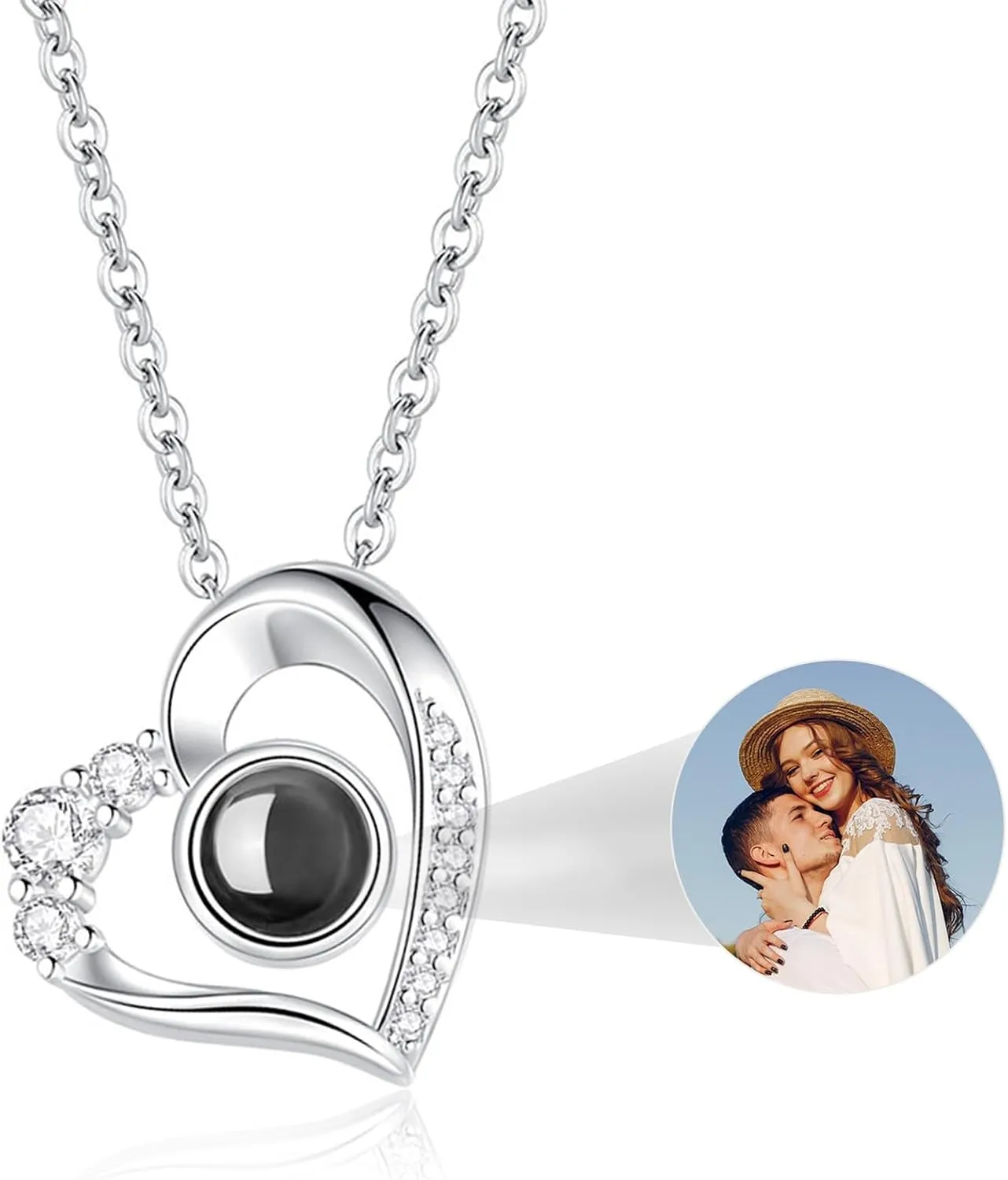 ThermoThrill Personalized Projection Necklace with Photo Inside, Custom Picture Love Heart Projection Pendant Necklace Photo Necklace Christmas Memorial Gifts for Couples Wife