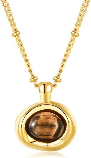 Tiger Eye Necklace Brown Stone Pendant Gold Statement Necklace for Women Vintage Retro Stone Pendant Non Tarnish