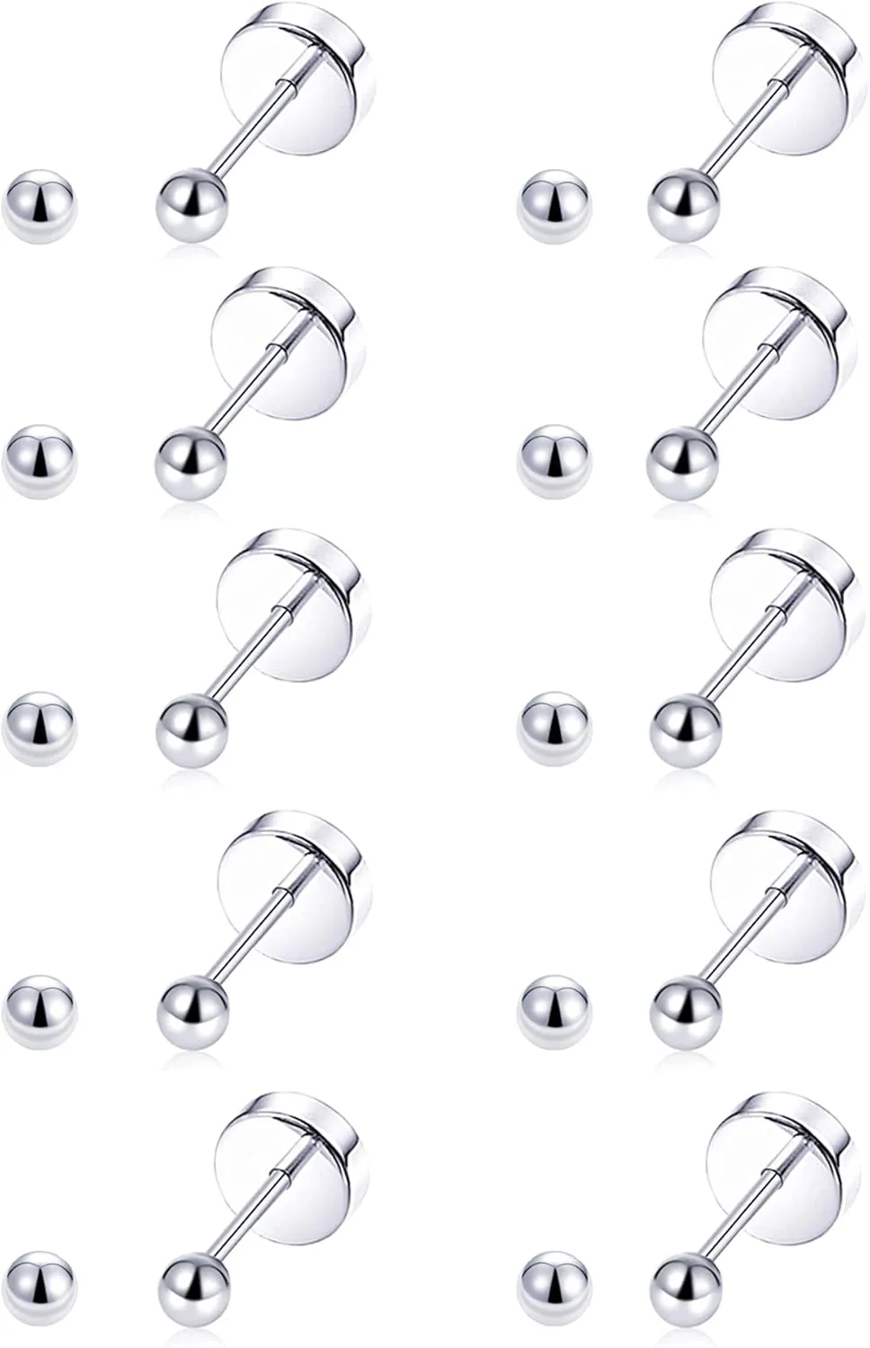 Tornito 10 Pairs Tiny Cartilage Stud Earrings Stainless Steel Small Round CZ Ball Barbell Stud Earrings Tragus Piercing Earring Set for Men Women Screw Flat Back 20G