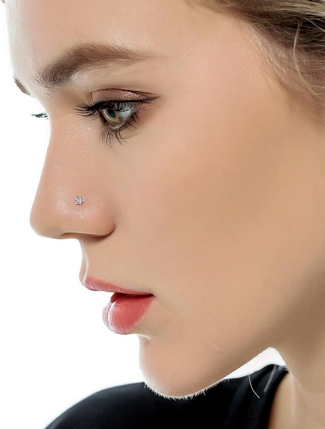 Tornito 20G 20Pcs CZ Nose Ring Stud Retainer L Bone Screw Shaped Piercing Jewelry Set For Women Men Stainless Steel Silver Tone