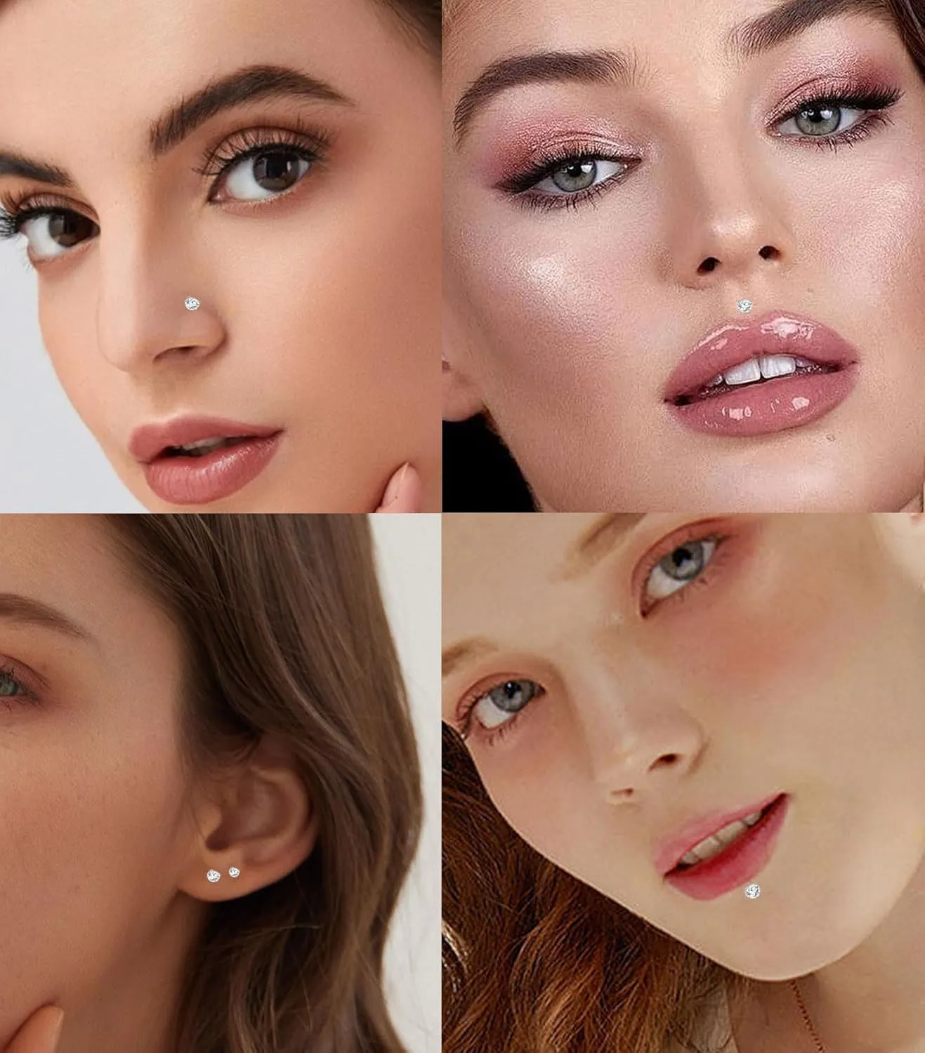 Tornito 6 Pairs 18K Gold Plated Push in Nose Studs for Women Men 316L Stainless Steel Threadless Lip Rings CZ Flat Back Stud Earrings Nostril Labret Cartilage Earrings 6/7/7/8/10/12mm 16G 18G 20G