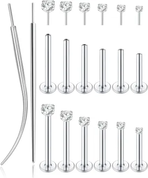Tornito 6 Pairs 18K Gold Plated Push in Nose Studs for Women Men 316L Stainless Steel Threadless Lip Rings CZ Flat Back Stud Earrings Nostril Labret Cartilage Earrings 6/7/7/8/10/12mm 16G 18G 20G