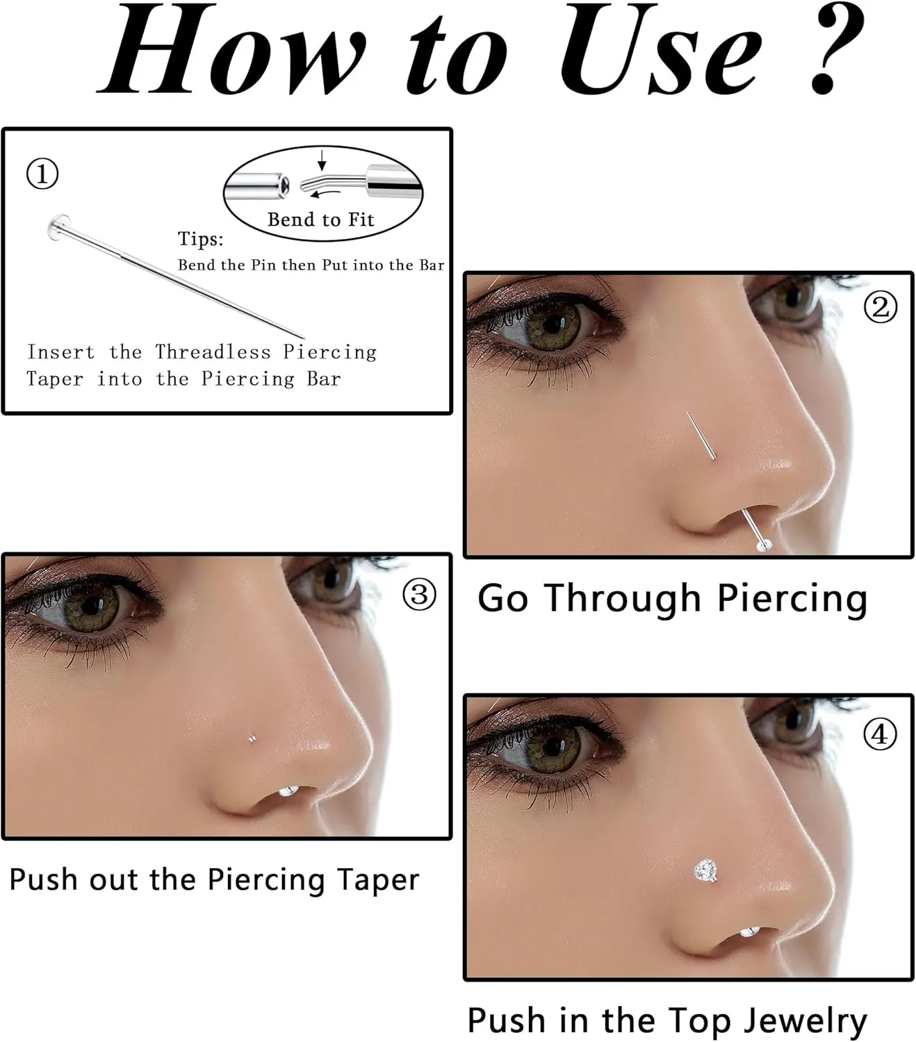 Tornito 6 Pairs 18K Gold Plated Push in Nose Studs for Women Men 316L Stainless Steel Threadless Lip Rings CZ Flat Back Stud Earrings Nostril Labret Cartilage Earrings 6/7/7/8/10/12mm 16G 18G 20G