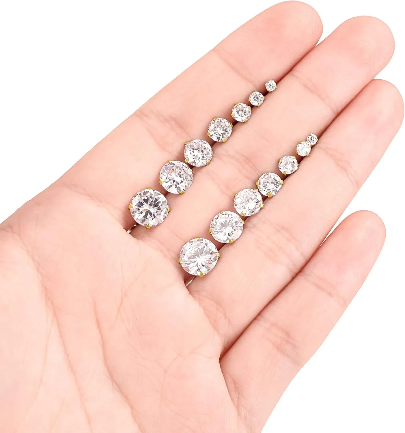 Tornito 7 Pairs 20G Stainless Steel Stud Earrings Round Cubic Zirconia Barbell Earring Set For Men Women 2MM-8MM Rose Gold Tone