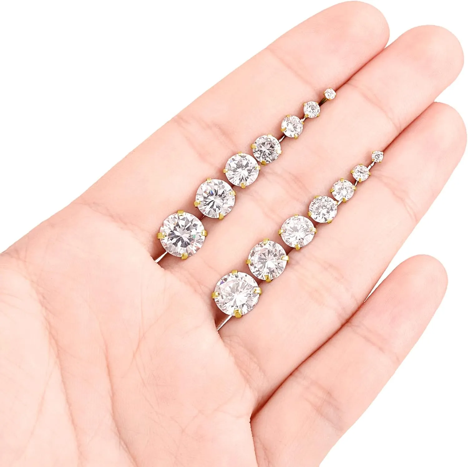 Tornito 7 Pairs 20G Stainless Steel Stud Earrings Round Cubic Zirconia Barbell Earring Set For Men Women 2MM-8MM Rose Gold Tone