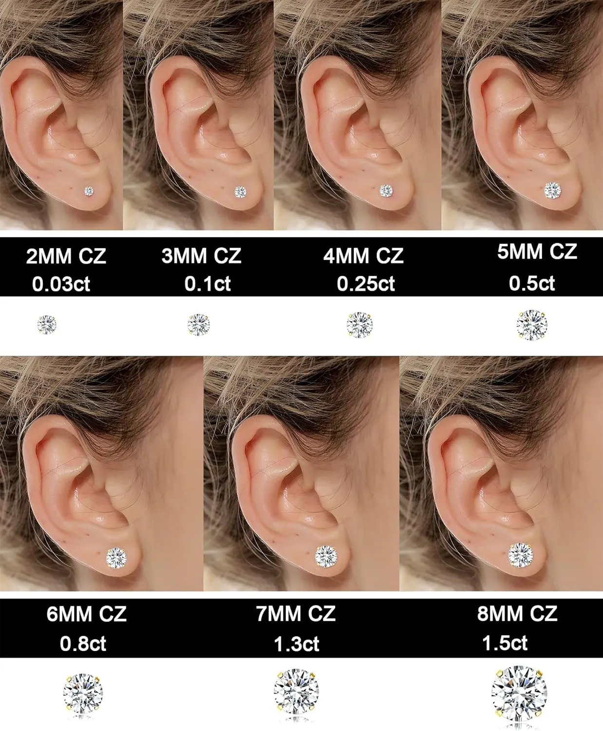 Tornito 7 Pairs 20G Stainless Steel Stud Earrings Round Cubic Zirconia Barbell Earring Set For Men Women 2MM-8MM Rose Gold Tone