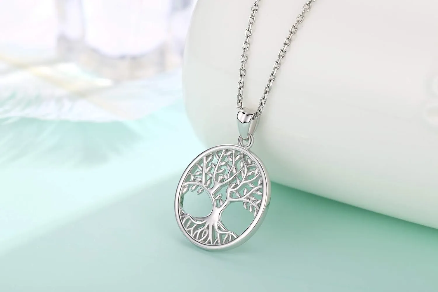 Tree of Life Necklace for Women, Sterling Silver Pendant with 18'' Chain, Jewelry Gifts for Women Grandma Wife Mom (with Gift Box)
