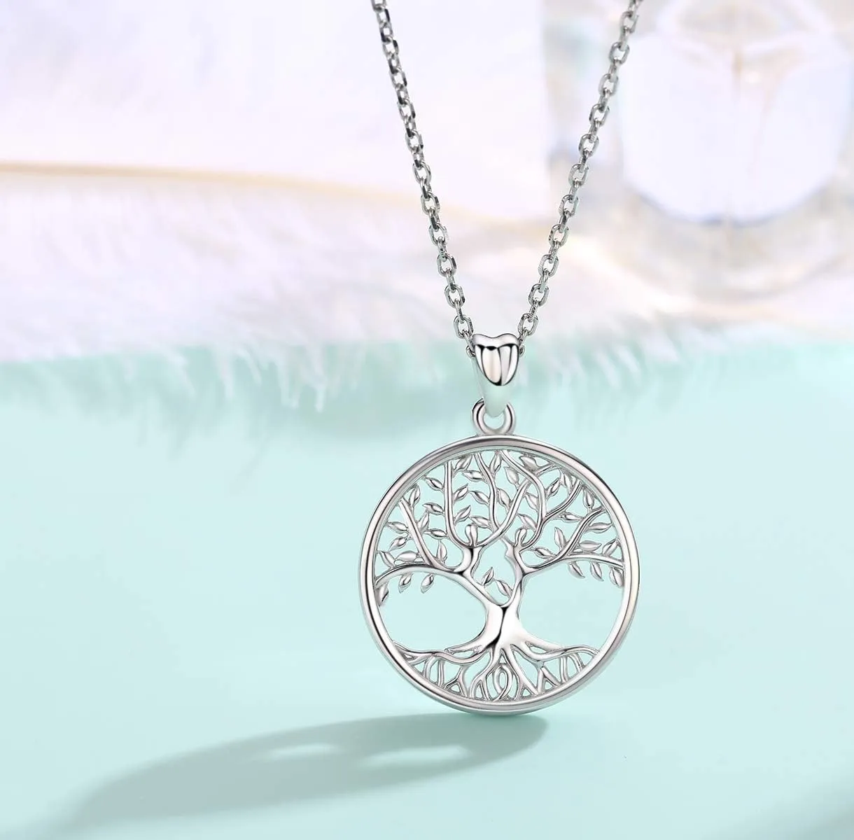 Tree of Life Necklace for Women, Sterling Silver Pendant with 18'' Chain, Jewelry Gifts for Women Grandma Wife Mom (with Gift Box)
