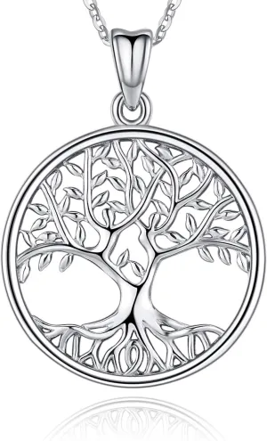 Tree of Life Necklace for Women, Sterling Silver Pendant with 18'' Chain, Jewelry Gifts for Women Grandma Wife Mom (with Gift Box)