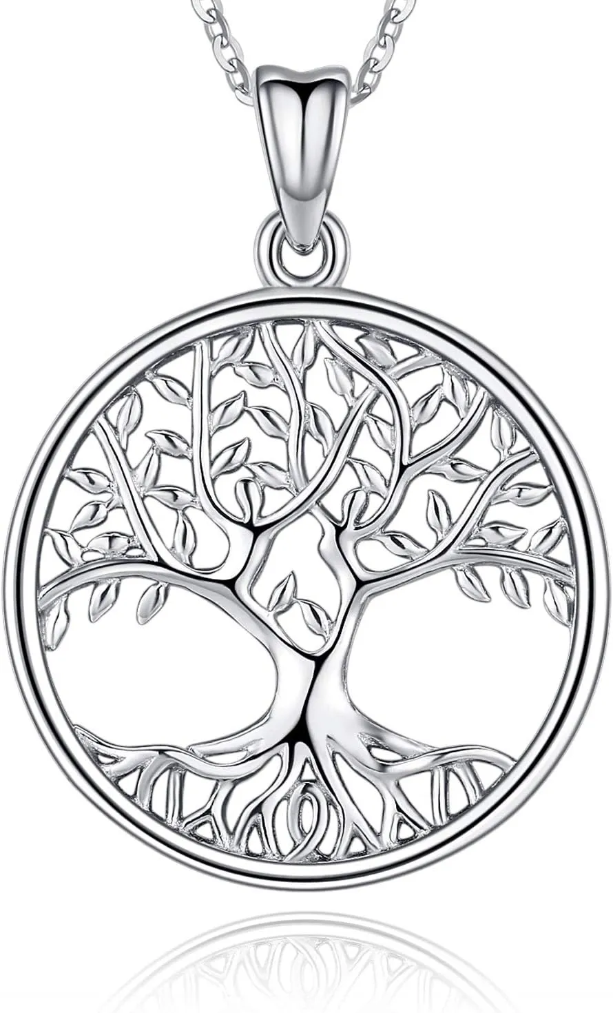 Tree of Life Necklace for Women, Sterling Silver Pendant with 18'' Chain, Jewelry Gifts for Women Grandma Wife Mom (with Gift Box)