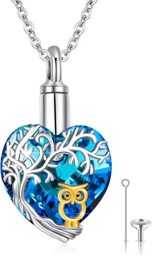 Tree of Life Urn Necklace for Ashes Sterling Silver Cremation Jewelry with Crystal w/Funnel Filler Memorial Jewelry Gifts for Women Girls
