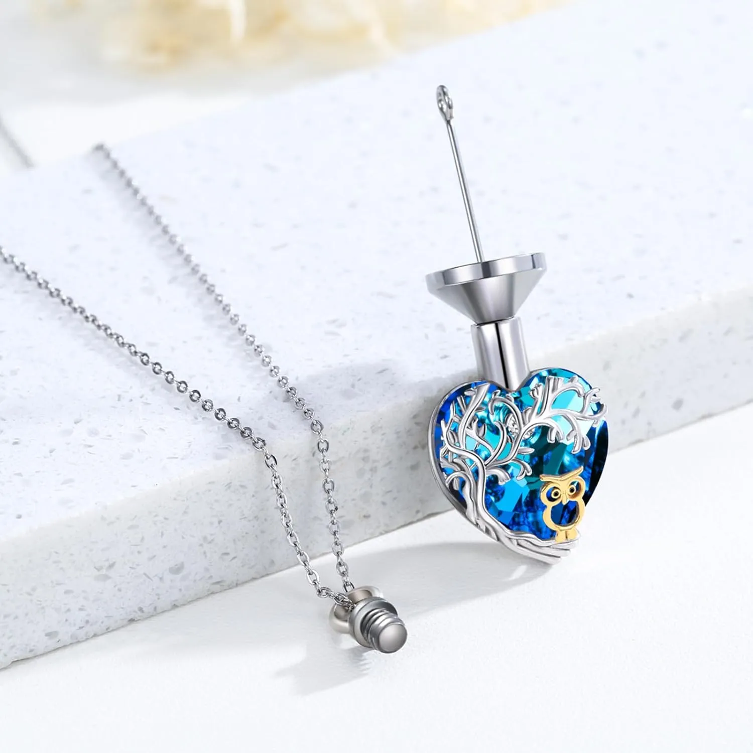 Tree of Life Urn Necklace for Ashes Sterling Silver Cremation Jewelry with Crystal w/Funnel Filler Memorial Jewelry Gifts for Women Girls