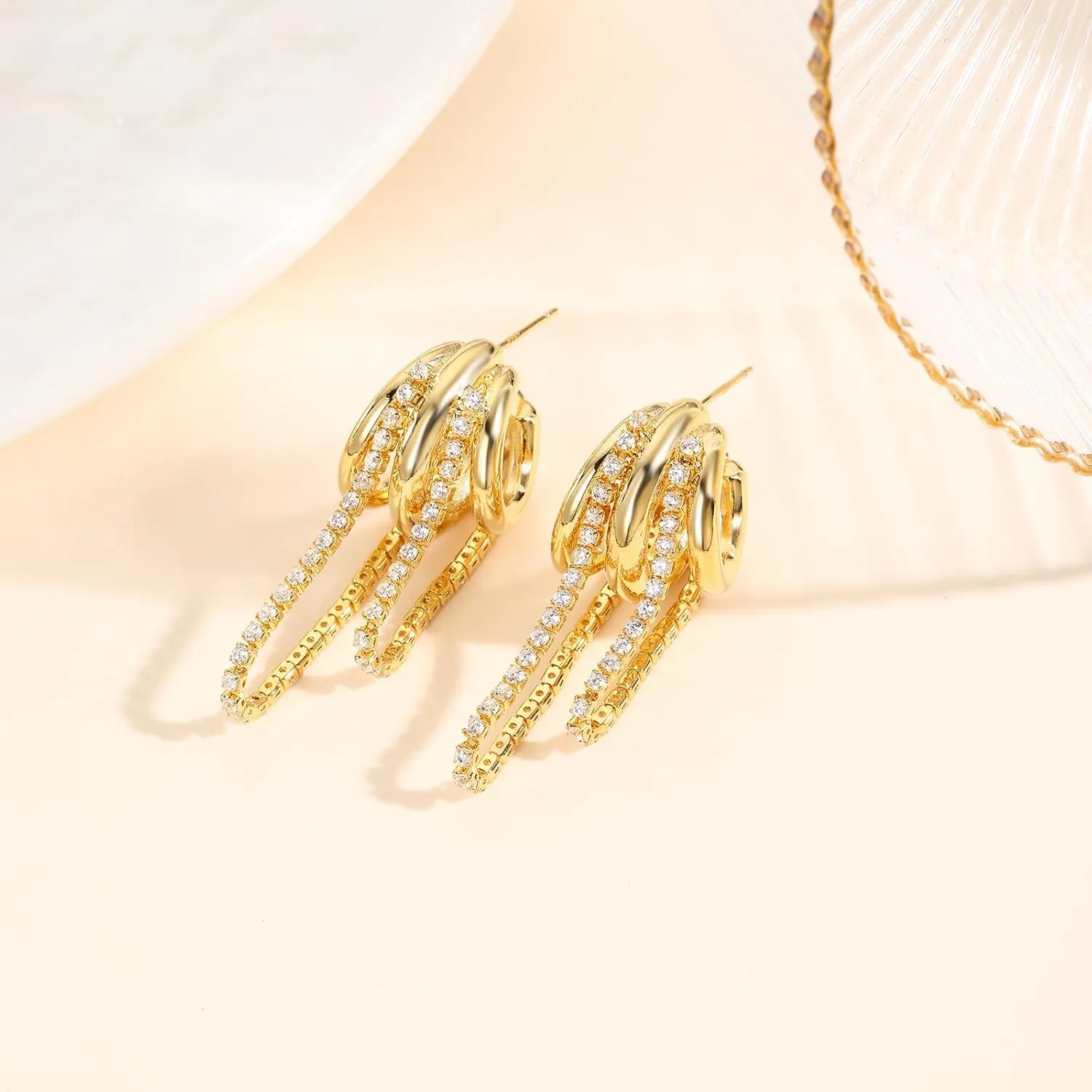 Triple Hoop Earrings for Women,Gold/Silver Chunky Hoop Earrings 14k Gold Plated Hypoallergenic CZ Drop Dangle Trendy Dainty Jewelry G Women