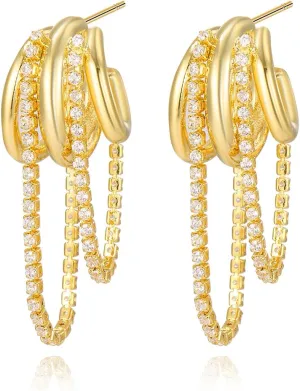 Triple Hoop Earrings for Women,Gold/Silver Chunky Hoop Earrings 14k Gold Plated Hypoallergenic CZ Drop Dangle Trendy Dainty Jewelry G Women