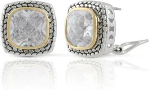 Two Tone Vintage Style Cubic Zirconia French Clip Earrings