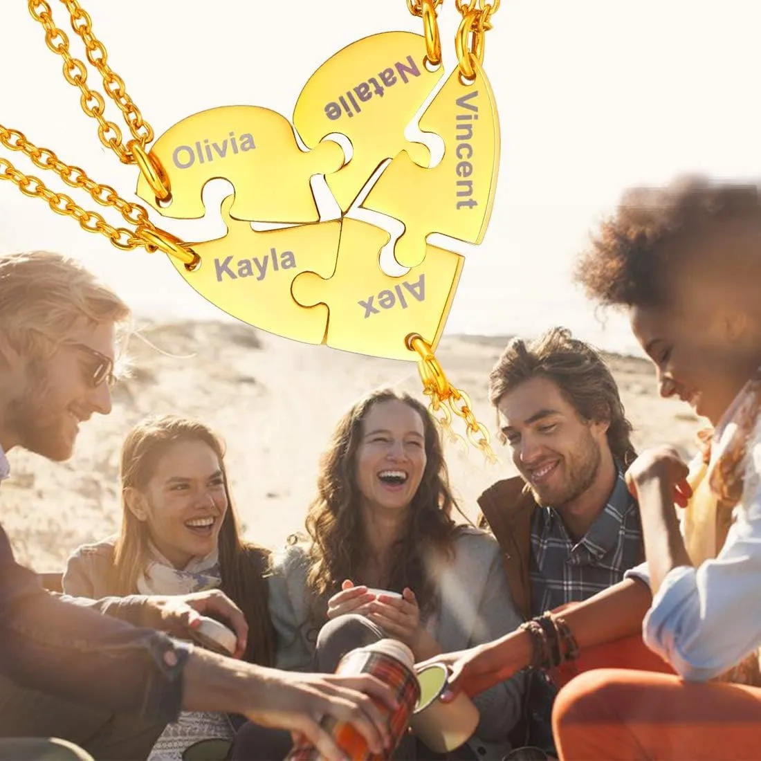 U7 BFF Necklace for 2/3/4/5/6 Women Girls Stainless Steel Personalized Family/Sibling/Friendship Jewelry Set Custom Best Friend Name Engrave Heart Puzzle Matching Pendant Necklaces